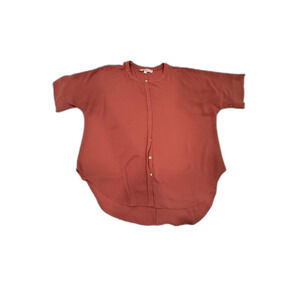 Loft Mauve Drop Shoulder Blouse Button Down Short Sleeve Size XL